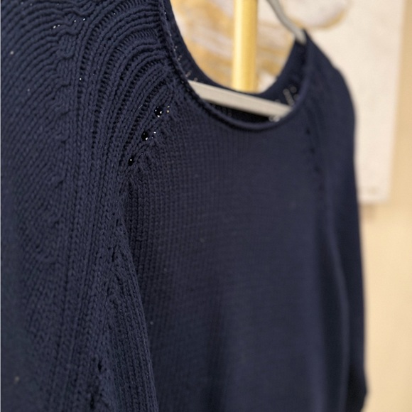 J.CREW NWOT Navy Blue Women's Sweater pointelle -knit layer preppy - Picture 7 of 12